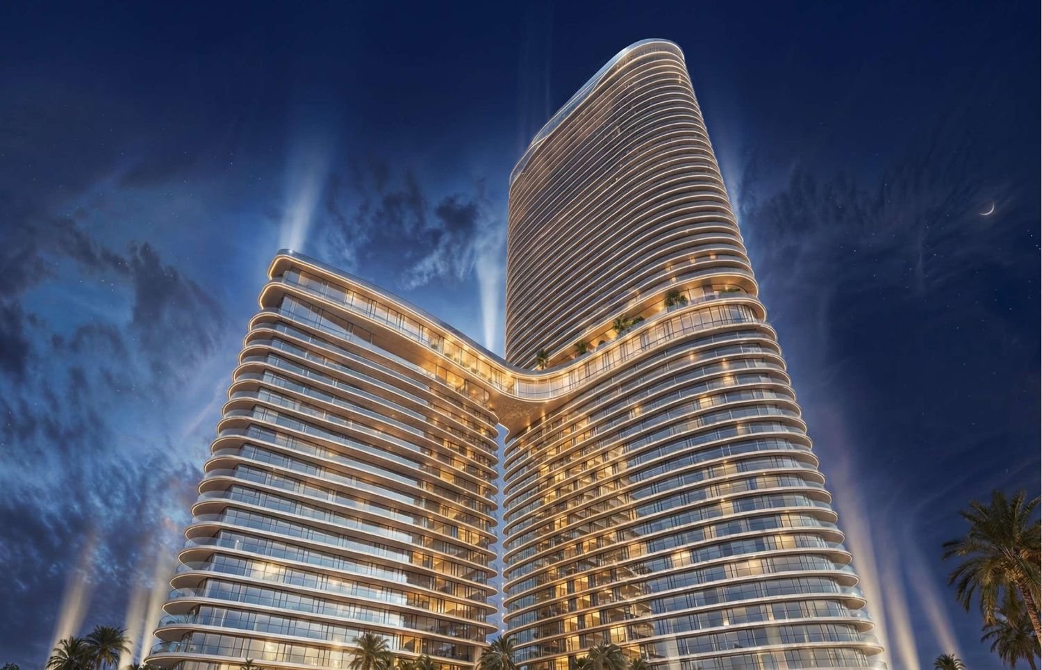 Serenz by Danube 50-storey tower at dusk, artist impression
