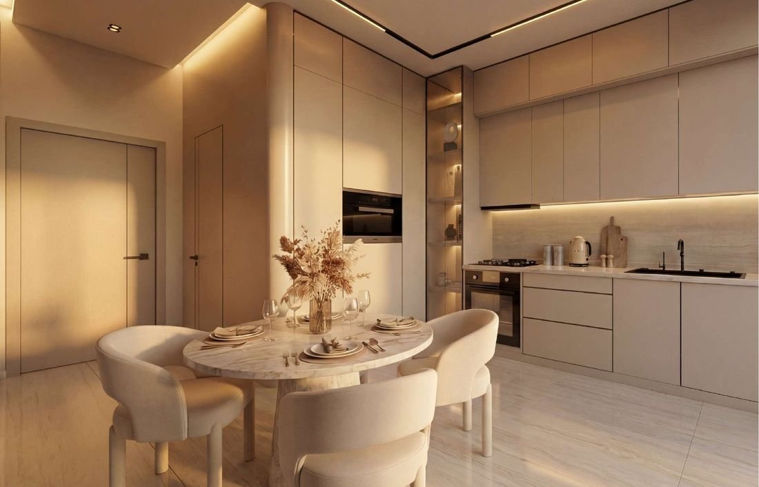 Serenz by Danube kitchen and dining area, developer illustration