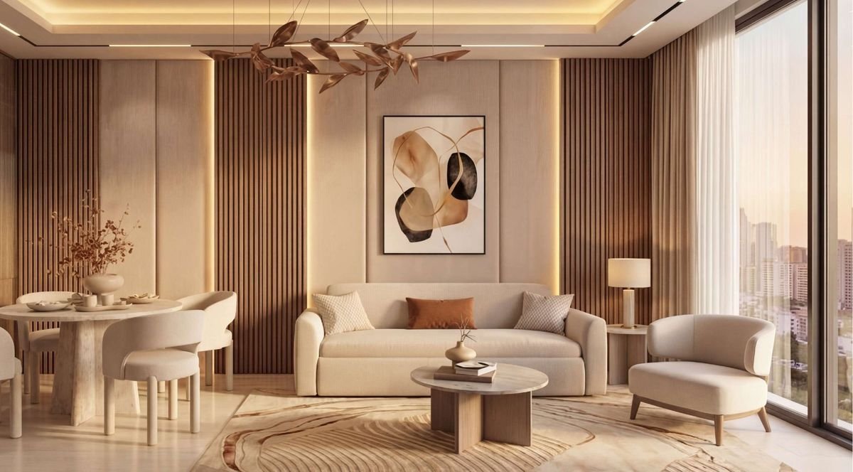 Serenz by Danube living and dining room, developer illustration